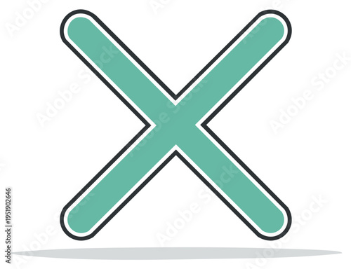Modern Rounded Cross Symbol in Teal with Black Outline Cancellation Icon