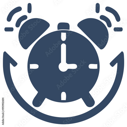 Stylized illustration of a ringing alarm clock with a time arrow and bells on top