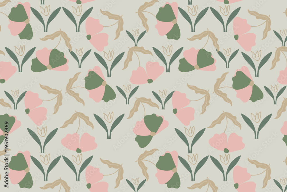 Fototapeta premium Spring Wildflower Meadow pastel botanical pattern featuring light floral elements and open spacing, perfect for Easter and Mother’s Day products.And for packaging, fabric , poster, background