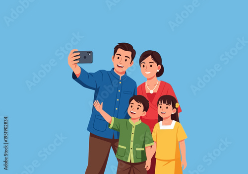 Family Taking A Selfie Photo.