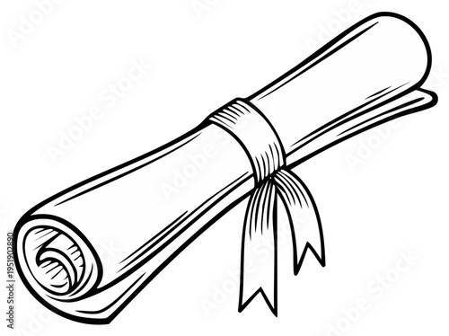 Elegant rolled paper scroll document tied with a decorative ribbon symbolizing education achievement and ancient history