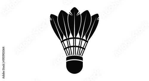 A striking black silhouette depicts a badminton shuttlecock showcasing its feathered base and rounded cork tip high quality professional