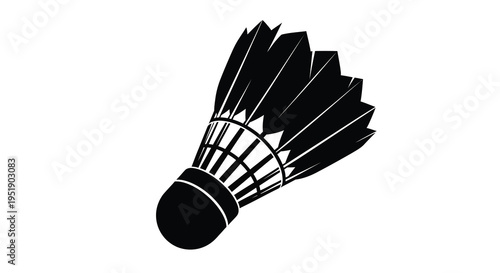 A striking black and white silhouette depicts a badminton shuttlecock showcasing its feathered and conical form ready for play high quality