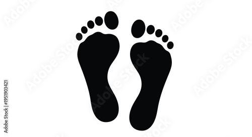 This image depicts a pair of black footprints showing the outline of a human foot on a white background