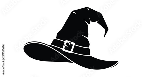 A striking black silhouette depicts a classic witch s hat complete with a wide brim and a pointed crown