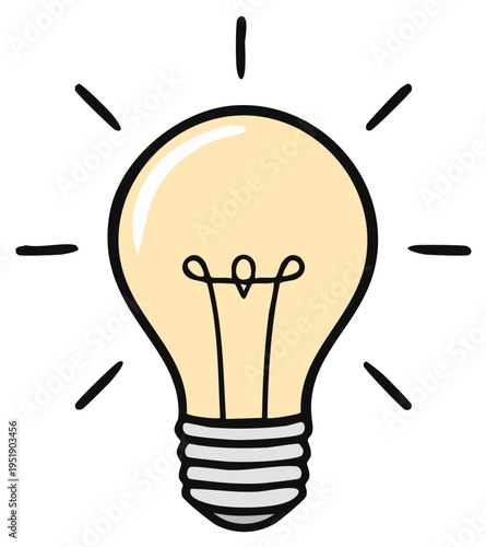 Bright cartoon light bulb glowing with an idea, innovation, inspiration, and creative thinking concept