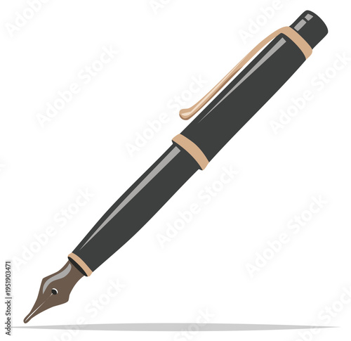 Classic black fountain pen illustration writing instrument tool nib vector icon