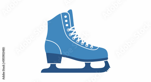 A Single Blue Ice Skate with Laces is Represented on a White Surface Making a Great Choice for Commercial Projects Requiring Winter Sports or Recreational Activity and Seasonal Themes or Elements