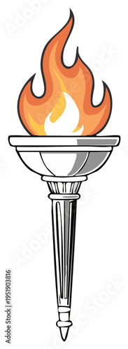 Illustrated Classical Torch with a Fiery Flame for Sports and Victory
