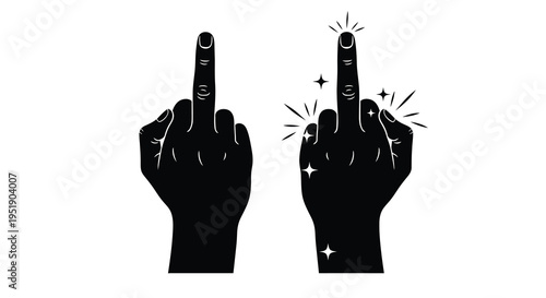 Two black silhouette hands display the middle finger one with sparkling starburst effects high quality professional detailed modern elegant