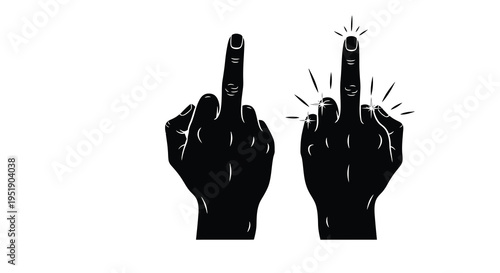 A stark black and white illustration depicts two hands giving the middle finger one with radiating energy lines high quality professional