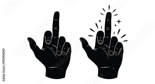 A striking black and white illustration depicts two hands giving the middle finger one with added sparkle effects