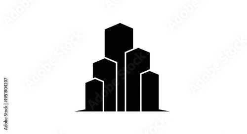 Minimalist city buildings icon, urban property and architecture concept, isolated white background.