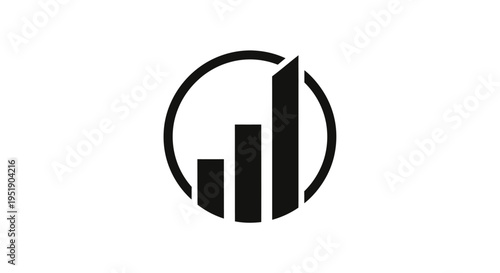 Financial growth bar chart icon inside a circle, business performance and market analysis concept, isolated white background.
