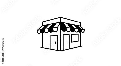 Small Shop or Storefront Building with Awning Icon, Retail Business Symbol on Isolated White Background