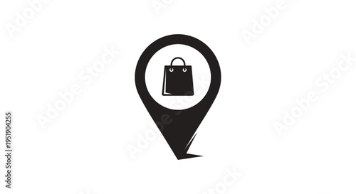 Store Location Pin Logo with Shopping Bag Icon on an isolated white background.