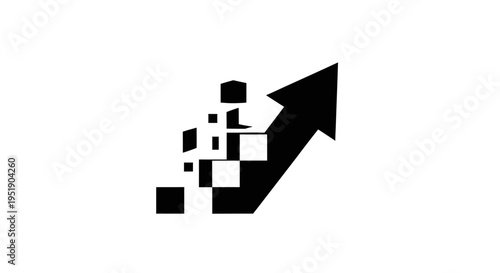 Digital Growth Upward Arrow Logo with Dispersed Pixel Elements on an isolated white background.