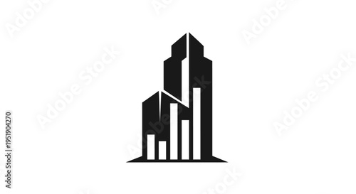 Modern Real Estate Buildings Logo with Bar Chart Elements on an isolated white background.