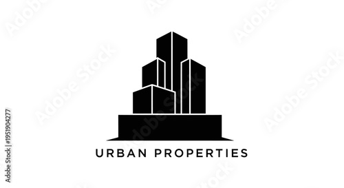 Urban Properties Logo with Modern City Skyline Buildings, Real Estate Development Symbol on Isolated White Background