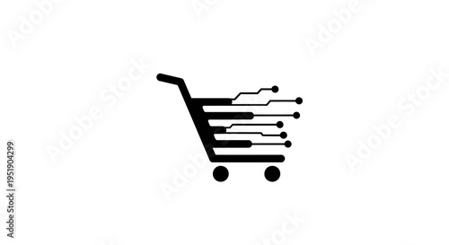 Digital E-commerce Shopping Cart Logo with Circuit Board Lines on an isolated white background.