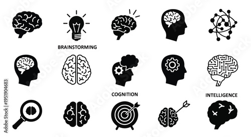 Concepts of Cognitive Processes Represented with Brain Shapes Ideas and Problem Solving Demonstrating the Human Mind and the Power of Understanding Analyzing and Comprehending Mental Activities