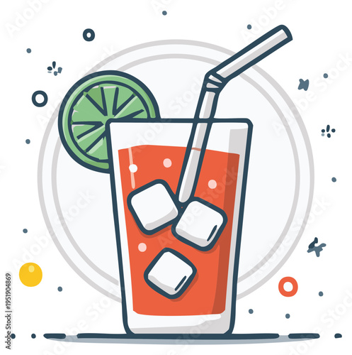 Refreshing Drink with Lime and Straw Illustration Design for Summer Beverages
