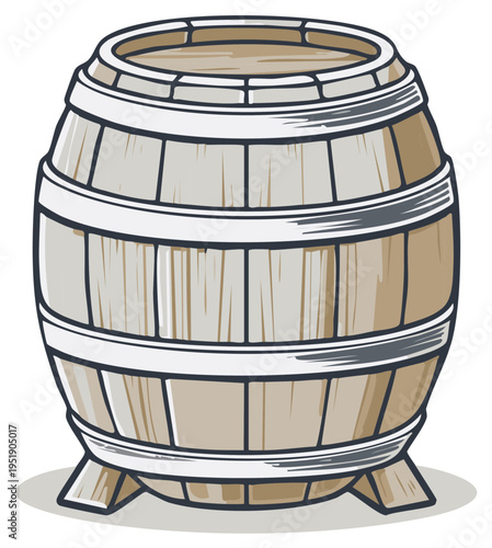 Cartoon illustration of a wooden barrel for storage or aging.