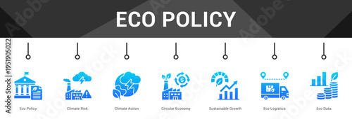 Eco Policy  Modern and clean web banner illustration vector featuring thematic icons