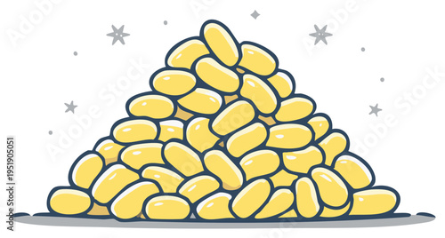 Pile of cartoon beans, collection of food grains, simple illustration of agriculture product heap in vector on isolated background