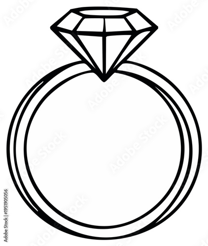 Simple Outline of a Diamond Engagement Ring with a Round Band