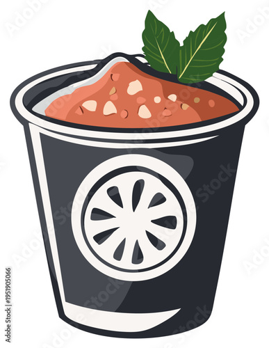 Refreshing fruit smoothie in cup with mint leaves illustration, health and energy drink for hot weather in modern cartoon style art