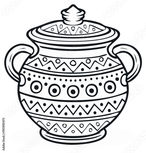 Decorative ceramic pot with lid and intricate patterns