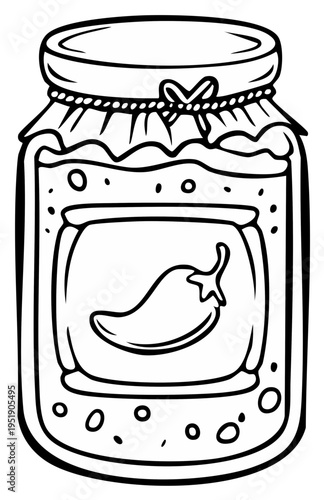 Outline illustration of a jar of pickled chili peppers with a label
