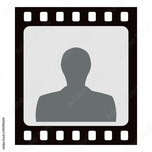 male camera operator icon vector illustration inside cinematic 35mm filmstrip frame
