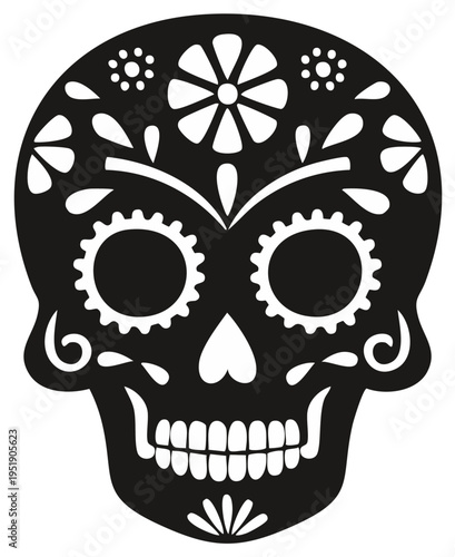 Black and white Sugar skull vector illustration for Dia de los Muertos day of the dead holiday decorations
