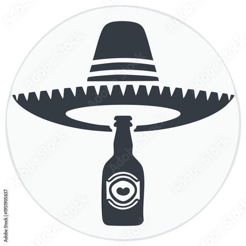 Silhouette of a Sombrero Hat and Beer Bottle Illustration for Mexican Cultural Events