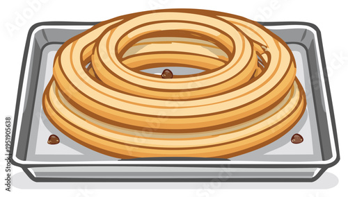 Freshly Baked Churros with Chocolate on a Tray