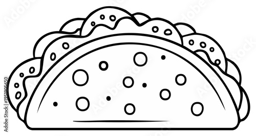 Hand-drawn vector illustration featuring the delightful outline of a traditional taco. Food illustration