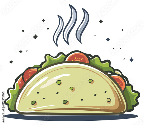 Fresh Tasty Taco with Steaming Fillings, Served with Lettuce, Tomato and Tortilla Wrap for Mexican Food Lovers