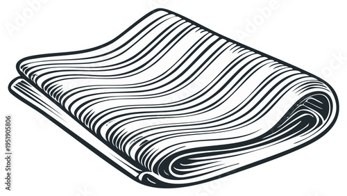 Stylized illustration of a neatly folded piece of striped fabric with a vintage line art aesthetic