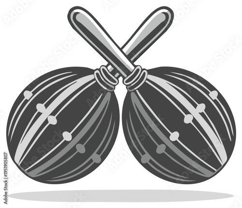 Two Crossed Maracas Percussion Instruments for Music and Celebration Isolated Vector Illustration