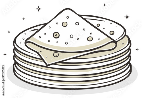 Stack of handmade tortillas, hand-drawn illustration