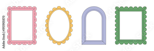 Doodle Frame Border Hand Drawn Cute Square Rectangle Line Photo Shape Cartoon Kids Scrapbook Vintage Card Decorative Outline Set