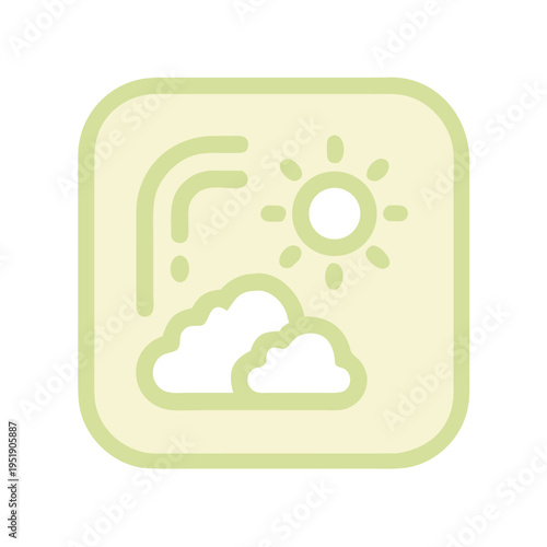 Nature icon with sun and clouds in soft green color palette  