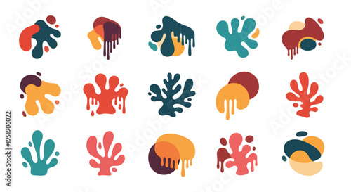 Playful organic forms showcase a vibrant array of hues creating a captivating visual symphony with bold elements and dynamic interactions The composition evokes a sense of creativity and