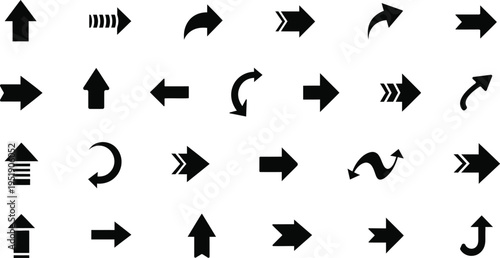 Collection of black arrows on white background