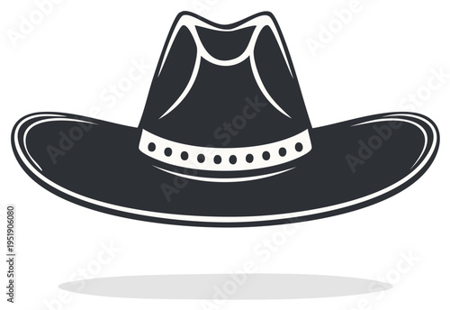 Monochrome Western Cowboy Hat Silhouette Detailed Outlines Traditional Headwear