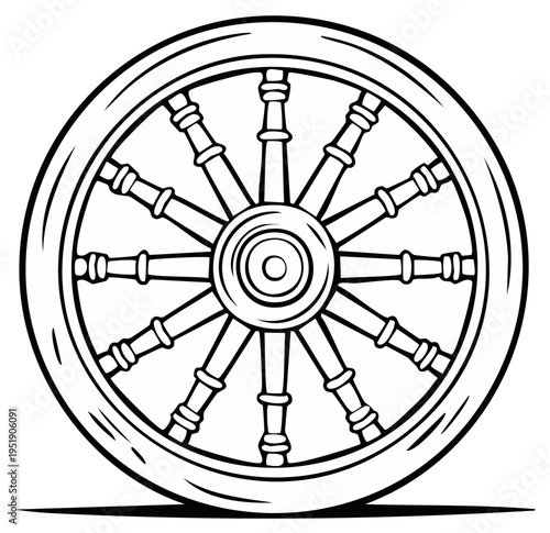 Cartoon illustration of a wooden wagon wheel with spokes
