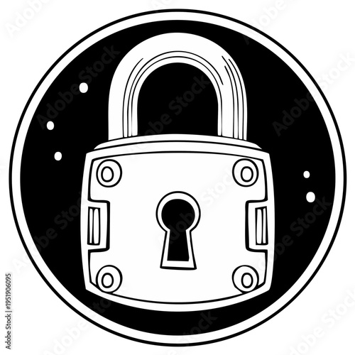 Vintage padlock illustration in a black circle representing security and privacy