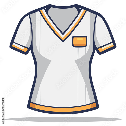 Clean White Medical Scrub Top With Orange Trim Casual Uniform